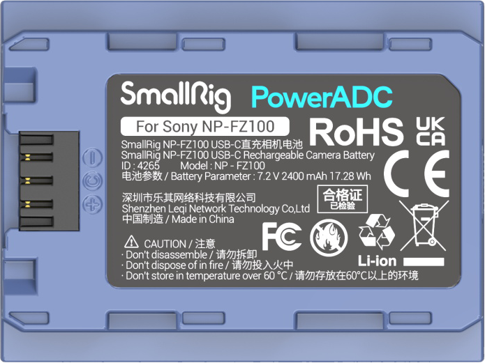 SmallRig 4265 Camera Battery USB-C Rechargable NP-FZ100