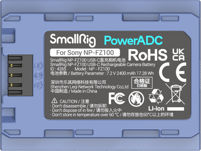 SmallRig 4265 Camera Battery USB-C Rechargable NP-FZ100