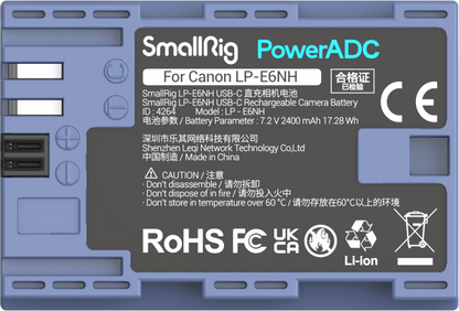 SmallRig 4264 Camera Battery USB-C Rechargable LP-E6NH