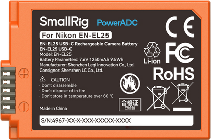 SmallRig 4967 EN-EL25 USB-C Rechargeable Camera Battery Orange