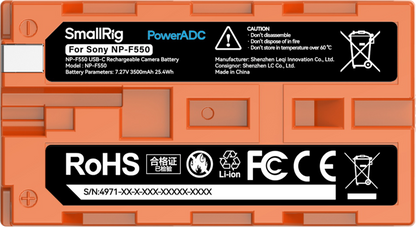 SmallRig 4971 NP-F550 USB-C Rechargeable Camera Battery Orange