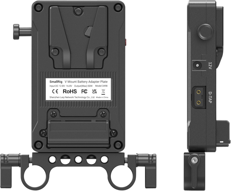 SmallRig 3498 Battery Adapter Plate V-Mount (Basic Version) with Dual Rod Clamp