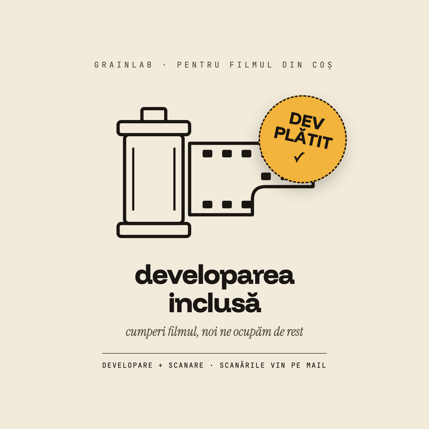 Developare & scanare inclusă — pentru filmul din coș